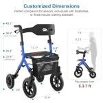 MAXWALK Rollator Walker with Seat, Tall Walkers for Seniors, 12" Big Rubber Wheels All Terrain Rollator Walker with Backrest, Built-in Cable, Foldable and Dual Adjustable Height for 5.3-7ft, Blue
