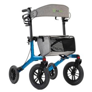 Real Relax All-Terrain Rollator with Seat, Outdoor Off Road Rolling Walker, Compact Folding, with 12” Non-Pneumatic Wheels, Storage Bag, for Seniors, Light Blue