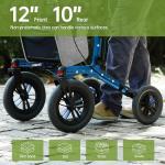 Real Relax All-Terrain Rollator with Seat, Outdoor Off Road Rolling Walker, Compact Folding, with 12” Non-Pneumatic Wheels, Storage Bag, for Seniors, Light Blue