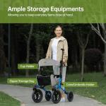 Real Relax All-Terrain Rollator with Seat, Outdoor Off Road Rolling Walker, Compact Folding, with 12” Non-Pneumatic Wheels, Storage Bag, for Seniors, Light Blue