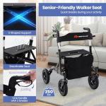 Goplus Rollator Walkers for Seniors with Seat, Foldable Rolling Walker with 9.5” All Terrain Pneumatic Wheel, Supports up to 350 lbs, Heavy Duty Bariatric Rollator Walker for Adult