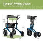 Real Relax All-Terrain Rollator with Seat, Outdoor Off Road Rolling Walker, Compact Folding, with 12” Non-Pneumatic Wheels, Storage Bag, for Seniors, Light Blue