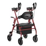 Fvzzin Upright Rollator Walker, Heavy Duty Stand Up Walkers for Seniors with Seat and Reversible Backrest, Foldable Standing Rollator with 8" Anti-Slip PU Wheels, Red