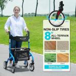 Rolling Walker with Seat and 8" Rubber Wheels for All Terrain, Unique Design....