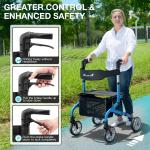 Rolling Walker with Seat and 8" Rubber Wheels for All Terrain, Unique Design....