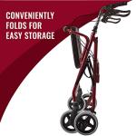 DMI Lightweight Rollator Walker With Seat & Padded Backrest, FSA HSA, 32"-36" Adjustable Height W/ Loop-lock Handbrakes, Supports Up To 375 Lbs, Bariatric Rollator Upright Walkers For Seniors Foldable