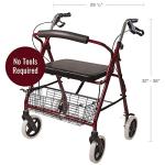 DMI Lightweight Rollator Walker With Seat & Padded Backrest, FSA HSA, 32"-36" Adjustable Height W/ Loop-lock Handbrakes, Supports Up To 375 Lbs, Bariatric Rollator Upright Walkers For Seniors Foldable