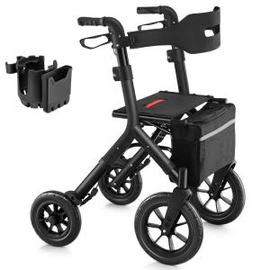 MAXWALK Rollator Walker for Tall Seniors 12'' All Terrain Big Rubber Wheels Open