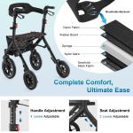MAXWALK Rollator Walker for Tall Seniors 12'' All Terrain Big Rubber Wheels Open