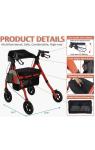 BlessReach Heavy Duty Rollator Walker For Seniors Wide Seat Backrest 450lbs...