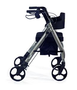 Comodità Prima Special Rollator Walker with Seat, Wheeled Rolling Walker for Adults and Seniors, 16" Wide Orthopedic Seat and 4 Wheel, with Cup Holder and Cane Holder, Metallic Graphite