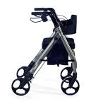 Comodità Prima Special Rollator Walker with Seat, Wheeled Rolling Walker for Adults and Seniors, 16" Wide Orthopedic Seat and 4 Wheel, with Cup Holder and Cane Holder, Metallic Graphite