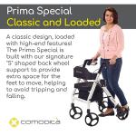 Comodità Prima Special Rollator Walker with Seat, Wheeled Rolling Walker for Adults and Seniors, 16" Wide Orthopedic Seat and 4 Wheel, with Cup Holder and Cane Holder, Metallic Graphite