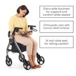 Comodità Prima Special Rollator Walker with Seat, Wheeled Rolling Walker for Adults and Seniors, 16" Wide Orthopedic Seat and 4 Wheel, with Cup Holder and Cane Holder, Metallic Graphite