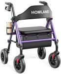 HOMLAND Walkers for Seniors with Seat, Foldable Rollator Walker, Reinforced Aluminum Frame, 8" Big Rubber Wheels for All Terrain, Height Adjustable Lightweight Rolling Walker