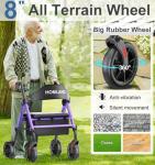HOMLAND Walkers for Seniors with Seat, Foldable Rollator Walker, Reinforced Aluminum Frame, 8" Big Rubber Wheels for All Terrain, Height Adjustable Lightweight Rolling Walker