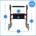 Medline Heavy Duty Steel Bariatric Rollator, 500 lb Weight Capacity, Burgundy