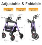 HOMLAND Walkers for Seniors with Seat, Foldable Rollator Walker, Reinforced Aluminum Frame, 8" Big Rubber Wheels for All Terrain, Height Adjustable Lightweight Rolling Walker