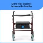 Medline Heavy Duty Steel Bariatric Rollator, 500 lb Weight Capacity, Burgundy