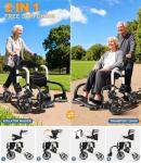 Flyingjoy 2-in-1 Heavy Duty Rollator Walker with 10" Front & 8" Rear Airless Tires, Foldable Transport Wheelchair for Seniors, Supports Up to 300 lbs, Adjustable Height, Safety Features, Easy Storage