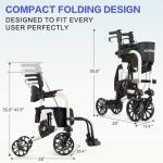 Flyingjoy 2-in-1 Heavy Duty Rollator Walker with 10" Front & 8" Rear Airless Tires, Foldable Transport Wheelchair for Seniors, Supports Up to 300 lbs, Adjustable Height, Safety Features, Easy Storage