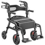 HOMLAND Walkers for Seniors with Seat, Foldable 2 in 1 Rollator Walker Wheelchair Combo, 10" All Terrain Transport Chair with Brakes, Adjustable Seat & Handles, 350lb Capacity, Storage Bag