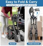 HOMLAND Walkers for Seniors with Seat, Foldable 2 in 1 Rollator Walker Wheelchair Combo, 10" All Terrain Transport Chair with Brakes, Adjustable Seat & Handles, 350lb Capacity, Storage Bag