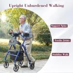 Fvzzin Upright Rollator Walker, Heavy Duty Stand Up Walkers for Seniors with Seat and Reversible Backrest, Foldable Standing Rollator with 8" Anti-Slip PU Wheels, Blue