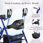 Fvzzin Upright Rollator Walker, Heavy Duty Stand Up Walkers for Seniors with Seat and Reversible Backrest, Foldable Standing Rollator with 8" Anti-Slip PU Wheels, Blue