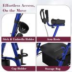 Fvzzin Upright Rollator Walker, Heavy Duty Stand Up Walkers for Seniors with Seat and Reversible Backrest, Foldable Standing Rollator with 8" Anti-Slip PU Wheels, Blue