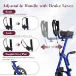 Fvzzin Upright Rollator Walker, Heavy Duty Stand Up Walkers for Seniors with Seat and Reversible Backrest, Foldable Standing Rollator with 8" Anti-Slip PU Wheels, Blue