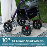 ELENKER All Terrain Upright Rollator Walker with Seat, Foldable Stand Up Walkers for Seniors with Armrest, Front Pouch, 10” Wheels, Fully Adjustment Frame, Purple