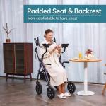 ELENKER All Terrain Upright Rollator Walker with Seat, Foldable Stand Up Walkers for Seniors with Armrest, Front Pouch, 10” Wheels, Fully Adjustment Frame, Purple