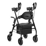 Fvzzin Upright Rollator Walker, Heavy Duty Stand Up Walkers for Seniors with Seat and Reversible Backrest, Foldable Standing Rollator with 8" Anti-Slip PU Wheels, Black