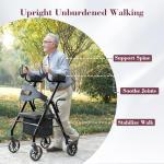 Fvzzin Upright Rollator Walker, Heavy Duty Stand Up Walkers for Seniors with Seat and Reversible Backrest, Foldable Standing Rollator with 8" Anti-Slip PU Wheels, Black