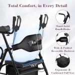 Fvzzin Upright Rollator Walker, Heavy Duty Stand Up Walkers for Seniors with Seat and Reversible Backrest, Foldable Standing Rollator with 8" Anti-Slip PU Wheels, Black