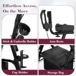 Fvzzin Upright Rollator Walker, Heavy Duty Stand Up Walkers for Seniors with Seat and Reversible Backrest, Foldable Standing Rollator with 8" Anti-Slip PU Wheels, Black