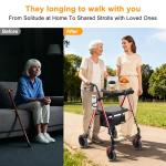 Ambliss Walkers for Seniors with Seat, Foldable Rollator Walker, 300 lbs Weight Capacity, 8" Wheels Dual Height Ajustable, Rolling Walker with Tray for All-Terrain (Red)