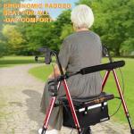 Ambliss Walkers for Seniors with Seat, Foldable Rollator Walker, 300 lbs Weight Capacity, 8" Wheels Dual Height Ajustable, Rolling Walker with Tray for All-Terrain (Red)