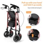 Ambliss Walkers for Seniors with Seat, Foldable Rollator Walker, 300 lbs Weight Capacity, 8" Wheels Dual Height Ajustable, Rolling Walker with Tray for All-Terrain (Red)