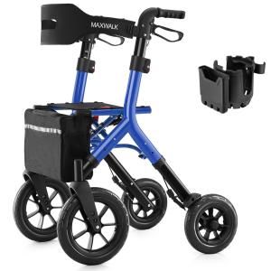 12"+10" Rubber Wheels All-Terrain Rollator Walker w/Seat Folding Adjustable