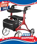4 Wheel Rollator Walker HEAVY DUTY Adjustable Mobility Aid Backrest Tote Bag