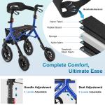 12"+10" Rubber Wheels All-Terrain Rollator Walker w/Seat Folding Adjustable