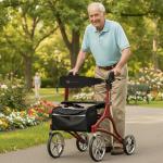 4 Wheel Rollator Walker HEAVY DUTY Adjustable Mobility Aid Backrest Tote Bag