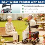 Aliseniors Bariatric Walkers for Seniors, 500lbs Heavy Duty Rollator Walker with Seat, Extra Wide Rolling Walker with Backrest, 8'' All Terrain Wheels, Foldable and Height Adjustment, Red