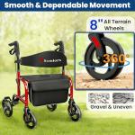 Aliseniors Bariatric Walkers for Seniors, 500lbs Heavy Duty Rollator Walker with Seat, Extra Wide Rolling Walker with Backrest, 8'' All Terrain Wheels, Foldable and Height Adjustment, Red