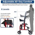 Aliseniors Bariatric Walkers for Seniors, 500lbs Heavy Duty Rollator Walker with Seat, Extra Wide Rolling Walker with Backrest, 8'' All Terrain Wheels, Foldable and Height Adjustment, Red
