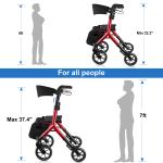 Heavy Duty Folding Rolling Wide Seat Rollator Walker With 10” front wheels 300lb