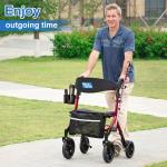 Heavy Duty Folding Rolling Wide Seat Rollator Walker With 10” front wheels 300lb
