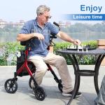 Heavy Duty Folding Rolling Wide Seat Rollator Walker With 10” front wheels 300lb